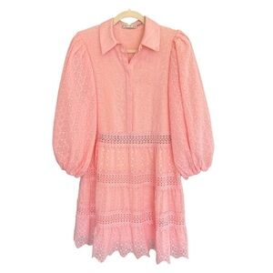 Alice + Olivia Blakesley Embroidered Lace Jacquard Tier Mini Dress Light Pink 6
